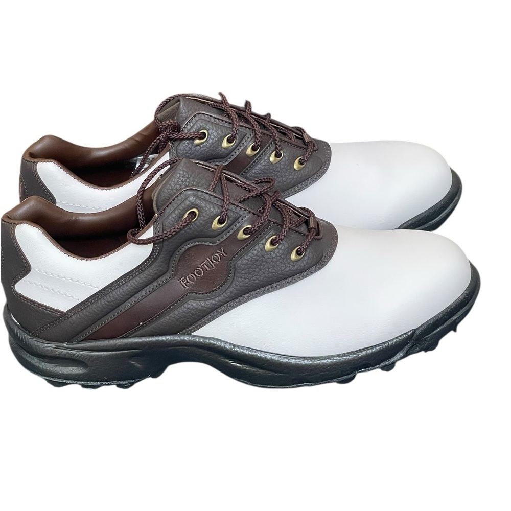 FooJoy Golf white/brown shoes Green Joys Spiked men size 10M - Picture 4 of 16